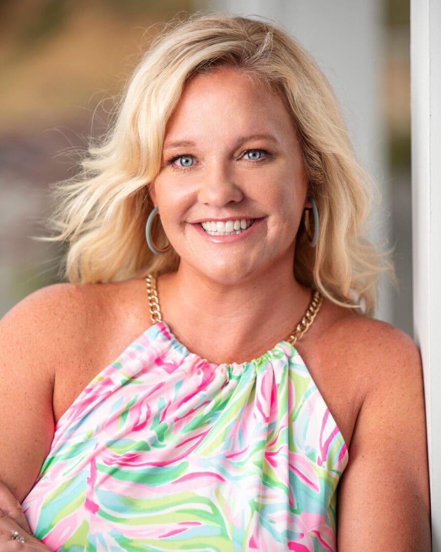 Smiling woman with blonde hair and dress. Smiling woman with blonde hair and dress.